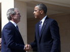 President Obama and former President George W. Bush are joined by more than a handshake. Their national security policies link them, too. President Obama and former President George W. Bush are joined by more than a handshake. Their national security policies link them, too.