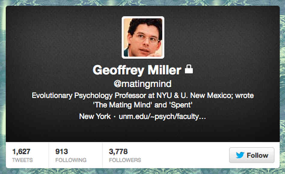 Geoffrey Miller's account was public before his "obese PhD applicants" tweet. Now it's protected. Geoffrey Miller's account was public before his "obese PhD applicants" tweet. Now it's protected.