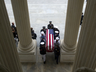 Military pallbearers carry the coffin of the late New Jersey Sen. Frank Lautenberg into the Senate chamber on Thursday. He was the only remaining World War II veteran in the Senate. Military pallbearers carry the coffin of the late New Jersey Sen. Frank Lautenberg into the Senate chamber on Thursday. He was the only remaining World War II veteran in the Senate.