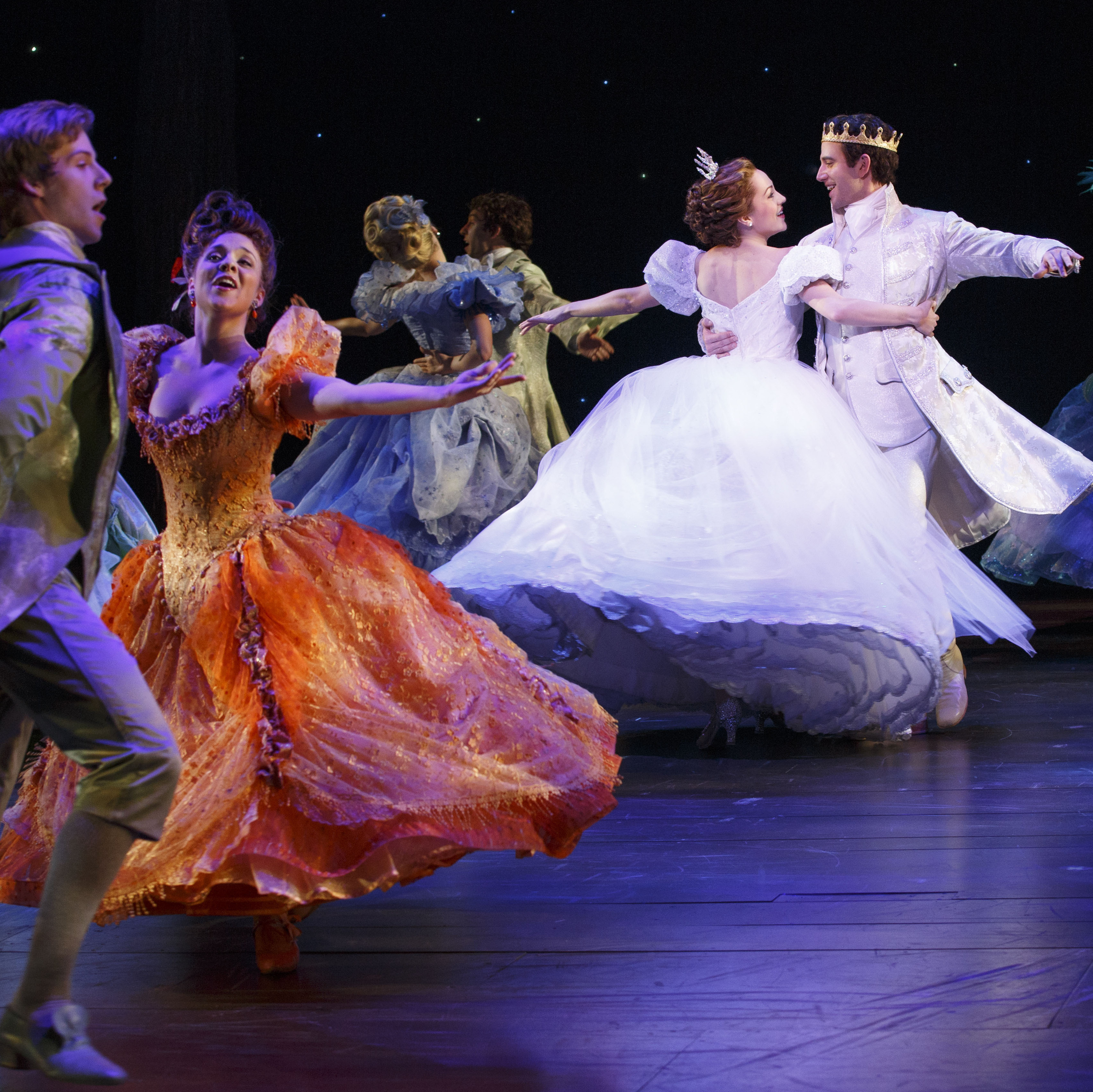 Laura Osnes, Santino Fontana and the ensemble of Cinderella — one of the Broadway season's more lavish musicals, whose costume designer, William Ivey Long, is nominated for his sixth Tony Award.