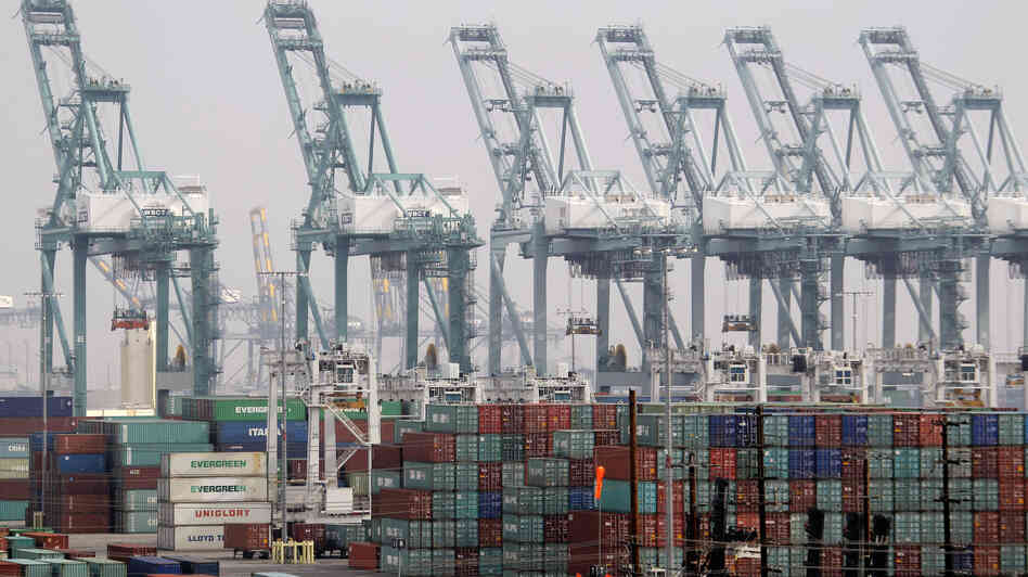 Shipping containers stack up at the Port of Los Angeles. Shipping containers stack up at the Port of Los Angeles.