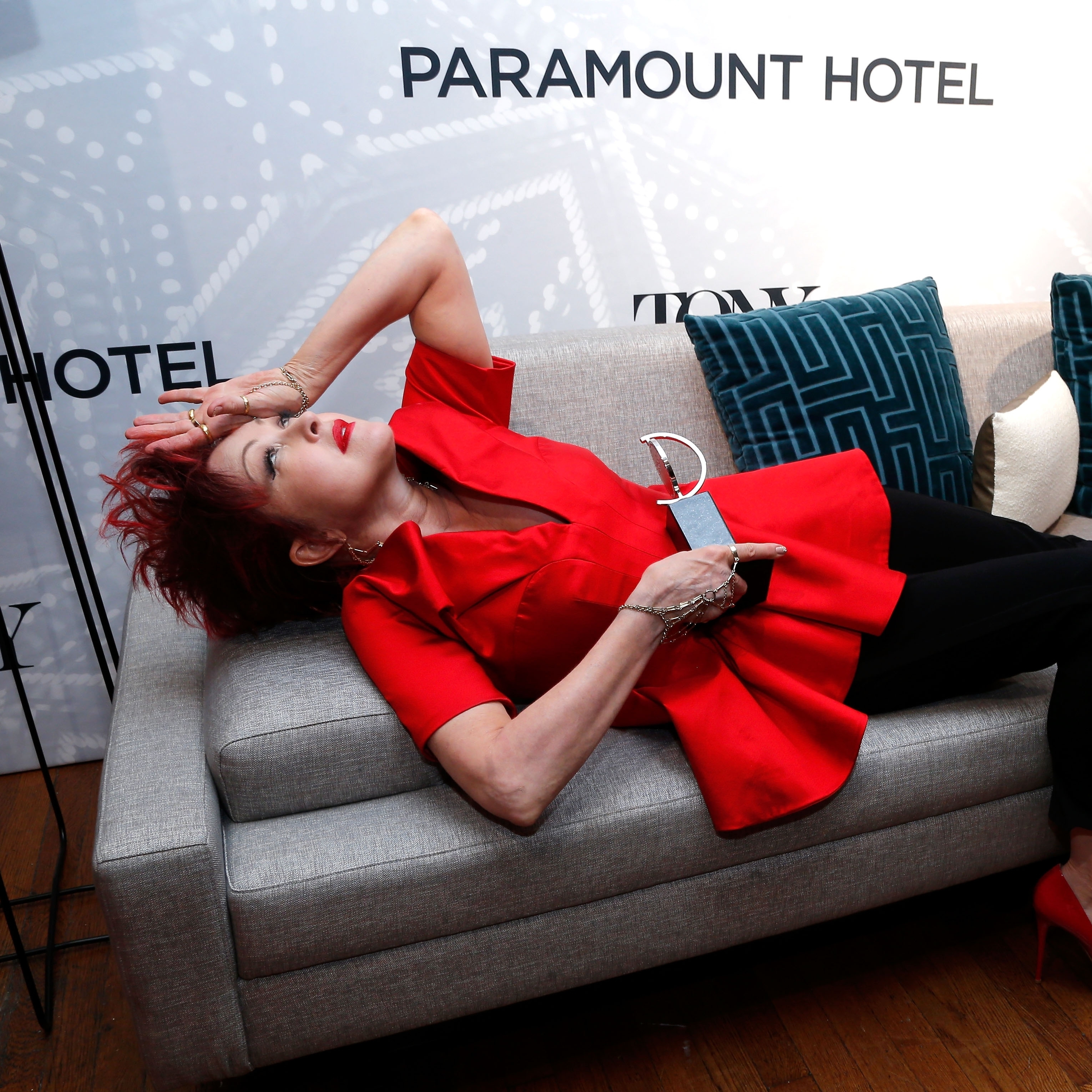 Musician Cyndi Lauper, winner of the Tony Award for Best Original Score for 'Kinky Boots,' in the Paramount Hotel Winners' Room Sunday night.