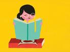 An illustration of a young woman reading a book An illustration of a young woman reading a book