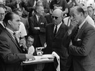 Gov. Wallace promises to block black students from enrolling at the University of Alabama while Nicholas Katzenbach, deputy attorney general of the United States listens. Gov. Wallace promises to block black students from enrolling at the University of Alabama while Nicholas Katzenbach, deputy attorney general of the United States listens.