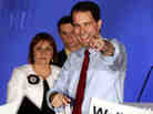 Wisconsin Republican Gov. Scott Walker reacts at his victory party in Waukesha, Wis., in June 2012 after defeating Democratic challenger Tom Barrett in a special recall election.