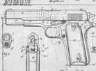 Firearms designer John Browning submitted this design for the M1911 pistol to the U.S. Patent Office in September 1910. Firearms designer John Browning submitted this design for the M1911 pistol to the U.S. Patent Office in September 1910.