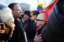 Anti-gay marriage protesters (left) try to persuade same-sex marriage supporters to get out of the way of their march in front of the Supreme Court.