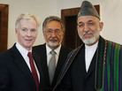 Then-U.S. ambassador to Afghanistan Ryan Crocker (left) shakes hands with Afghan President Hamid Karzai in 2011. During his 37 years as a diplomat, Crocker served as ambassador to six Muslim countries. Then-U.S. ambassador to Afghanistan Ryan Crocker (left) shakes hands with Afghan President Hamid Karzai in 2011. During his 37 years as a diplomat, Crocker served as ambassador to six Muslim countries.
