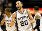Manu Ginobili of the San Antonio Spurs reacts after making a basket in the third quarter against the Miami Heat during Game Five of the 2013 NBA Finals in San Antonio, Texas. Manu Ginobili of the San Antonio Spurs reacts after making a basket in the third quarter against the Miami Heat during Game Five of the 2013 NBA Finals in San Antonio, Texas.