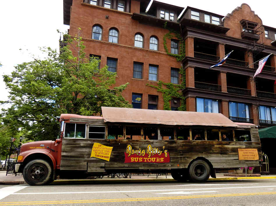 The Banjo Billy bus tour starts and ends outside the Hotel Boulderado, at the corner of 13th and Spruce streets. Banjo shares some haunting tales from previous (and possibly still-current) guests, particularly those on the third floor and inside the still-functioning Otis elevator. The Banjo Billy bus tour starts and ends outside the Hotel Boulderado, at the corner of 13th and Spruce streets. Banjo shares some haunting tales from previous (and possibly still-current) guests, particularly those on the third floor and inside the still-functioning Otis elevator.