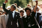 Nelson Mandela, with his wife, Winnie, walks to freedom after 27 years in prison on Feb. 11, 1990, in Cape Town. Nelson Mandela, with his wife, Winnie, walks to freedom after 27 years in prison on Feb. 11, 1990, in Cape Town.
