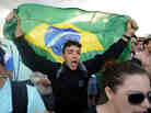 Students shout slogans during a protest Monday in Brasilia.