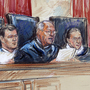 This artist rendering shows Supreme Court Justices (from left) Sonia Sotomayor, Stephen Breyer, Clarence Thomas, Antonin Scalia, John Roberts, Anthony Kennedy, Ruth Bader Ginsburg, Samuel Alito and Elena Kagan in 2012.