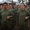 Women in the U.S. military will be integrated into front-line combat units by 2016, the Pentagon says. Here, female Marine recruits stand in formation during pugil stick training in boot camp earlier this year at Parris Island, S.C. Women in the U.S. military will be integrated into front-line combat units by 2016, the Pentagon says. Here, female Marine recruits stand in formation during pugil stick training in boot camp earlier this year at Parris Island, S.C.