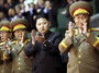 Kim Jong Un (center) watched a performance celebrating the anniversary of the Workers' Party of Korea, in Pyongyang, North Korea.
