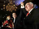 Ted Cruz celebrates his victory in the Texas Senate race with his father, Rafael, and daughter Caroline on Nov. 6, 2012, in Houston.