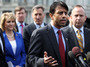 Louisiana Gov. Bobby Jindal (right) speaks as National Governors Association Vice Chair Oklahoma Gov. Mary Fallin, Colorado Gov. John Hickenlooper, Vermont Gov. Peter Shumlin, and Delaware Gov. Jack Markell listen as they speak to members of the press after a meeting with President Obama at the White House on Feb. 25.