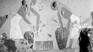 Detail from a painting found on the walls of a 4,000-year-old tomb in Luxor, Egypt, that depicts bread making.