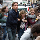 Brad Pitt is Gerry Lane, Abigail Hargrove is Rachel Lane, and Mireille Enos is Karin Lane in World War Z.