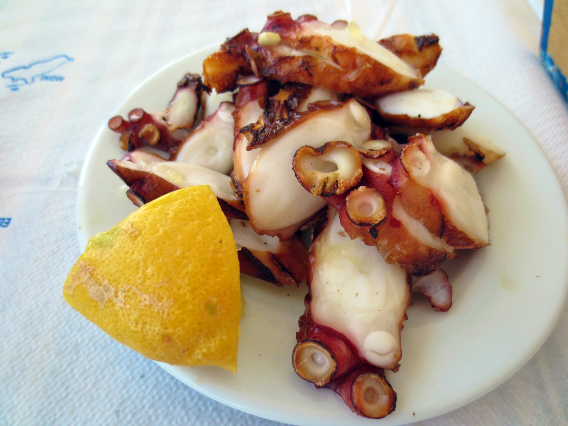 Grilled octopus at Miltos, a seaside tavern on the island of Aegina. Grilled octopus at Miltos, a seaside tavern on the island of Aegina.
