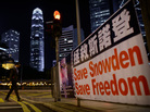 A banner shows support for Edward Snowden, in Hong Kong on Monday. A banner shows support for Edward Snowden, in Hong Kong on Monday.