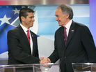 Republican Senate candidate Gabriel Gomez (left) shakes hands with Democrat Ed Markey before a June 5 debate in Brighton, Mass. Republican Senate candidate Gabriel Gomez (left) shakes hands with Democrat Ed Markey before a June 5 debate in Brighton, Mass.