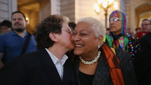At San Francisco's City Hall, supporters of gay marriage celebrate the Supreme Court DOMA ruling.
