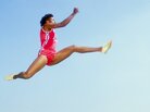 Jackie Joyner-Kersee, performing one of her famous long jumps in 1985. Jackie Joyner-Kersee, performing one of her famous long jumps in 1985.