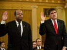 Outgoing acting Internal Revenue Service Commissioner Steve Miller (right) and Treasury Inspector General for Tax Administration J. Russell George are sworn in before a full House Ways and Means Committee hearing in May. Outgoing acting Internal Revenue Service Commissioner Steve Miller (right) and Treasury Inspector General for Tax Administration J. Russell George are sworn in before a full House Ways and Means Committee hearing in May.