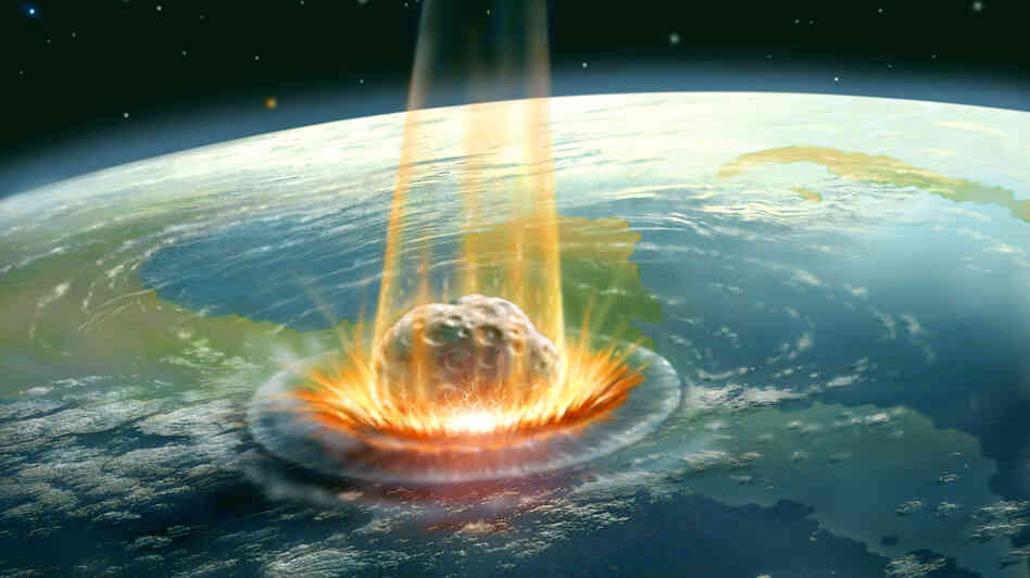 An asteroid impact like the one in this illustration may have killed off the dinosaurs. An asteroid impact like the one in this illustration may have killed off the dinosaurs.