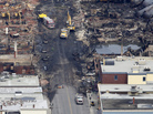 A view from above showing some of the destruction in Lac-Mégantic, Quebec, after Saturday's train derailment, explosions and the fires that followed. A view from above showing some of the destruction in Lac-Mégantic, Quebec, after Saturday's train derailment, explosions and the fires that followed.