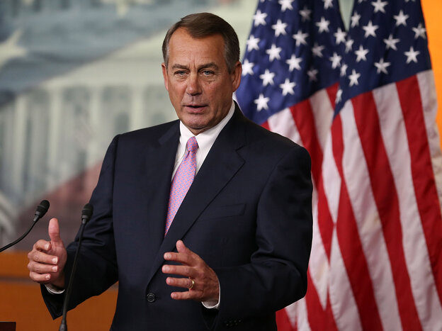House Speaker John Boehner discusses the farm bill vote at a news conference in Washington, D.C., on Thursday.