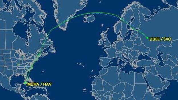 The more northerly route that Aeroflot 150 normally takes. (FlightAware.com)