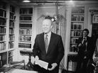 President Gerald Ford finishes giving a speech on Jan. 13, 1975. Ford was born 100 years ago Sunday. President Gerald Ford finishes giving a speech on Jan. 13, 1975. Ford was born 100 years ago Sunday.
