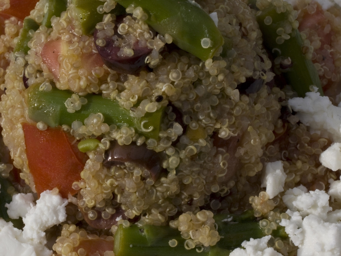 A salad of asparagus and quinoa, a superfood prized for its nutty taste, satisfying texture and protein content. A salad of asparagus and quinoa, a superfood prized for its nutty taste, satisfying texture and protein content.