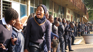 School children singing to Nelson Mandela on his 95th birthday in Johannesburg. The students sang Happy Birthday, spiritual hymns and old anti-apartheid freedom songs.
