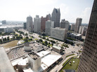 A portion of downtown Detroit along the Detroit river. A portion of downtown Detroit along the Detroit river.