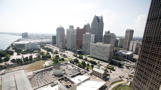 A portion of downtown Detroit along the Detroit river. (Getty Images)