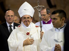 Pope Francis celebrates Mass at the Basilica of the National Shrine of Our Lady Aparecida on Wednesday in Aparecida, Brazil. Pope Francis celebrates Mass at the Basilica of the National Shrine of Our Lady Aparecida on Wednesday in Aparecida, Brazil.