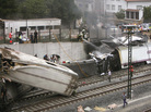 Emergency personnel respond to the scene of a train derailment in Santiago de Compostela, Spain. Emergency personnel respond to the scene of a train derailment in Santiago de Compostela, Spain.