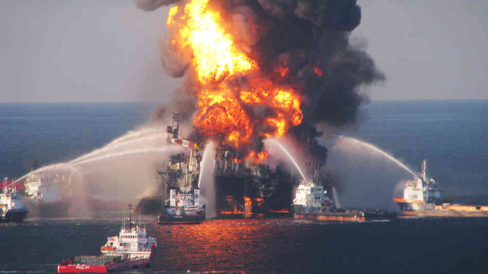 The Deepwater Horizon oil rig burned on April 21, 2010. The Deepwater Horizon oil rig burned on April 21, 2010.