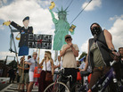 Supporters of U.S. Army Pfc. Bradley Manning protest his detention by marching around the perimeter and blocking the gates of Fort McNair in Washington, D.C., on the final day of closing arguments in his military trial Friday. Supporters of U.S. Army Pfc. Bradley Manning protest his detention by marching around the perimeter and blocking the gates of Fort McNair in Washington, D.C., on the final day of closing arguments in his military trial Friday.