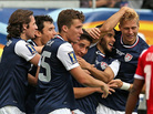 Members of the U.S. national team, including Michael Parkhurst (#15) and Landon Donovan (#10) celebrate with Brek Shea, right after Shea scored the game-winning goal against Panama in Sunday's CONCACAF Gold Cup final. Members of the U.S. national team, including Michael Parkhurst (#15) and Landon Donovan (#10) celebrate with Brek Shea, right after Shea scored the game-winning goal against Panama in Sunday's CONCACAF Gold Cup final.