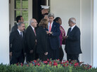 Secretary of State John Kerry leaves the West Wing of the White House with chief negotiators, Israeli Justice Minister Tzipi Livni (back to camera), Palestinian negotiator Saeb Erekat (right) and others, after a meeting with President Obama on Tuesday. Secretary of State John Kerry leaves the West Wing of the White House with chief negotiators, Israeli Justice Minister Tzipi Livni (back to camera), Palestinian negotiator Saeb Erekat (right) and others, after a meeting with President Obama on Tuesday.