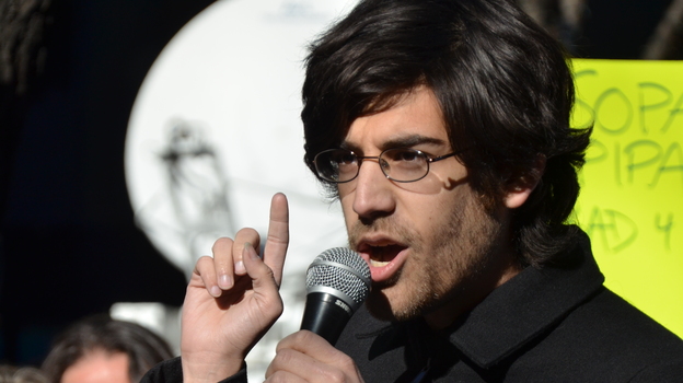 Internet activist Aaron Swartz at a rally in January 2012. (Flickr)