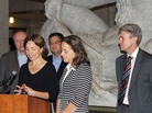 Cathy ten Broeke speaks during a news conference last month at Minneapolis City Hall. She and her partner, Margaret Miles (right), along with Jeff Isaacson (back left) and his partner, Al Giraud (back right), are the first two same-sex couples Mayor R.T. Rybak (right) will marry in the City Hall rotunda on Aug. 1. Cathy ten Broeke speaks during a news conference last month at Minneapolis City Hall. She and her partner, Margaret Miles (right), along with Jeff Isaacson (back left) and his partner, Al Giraud (back right), are the first two same-sex couples Mayor R.T. Rybak (right) will marry in the City Hall rotunda on Aug. 1.