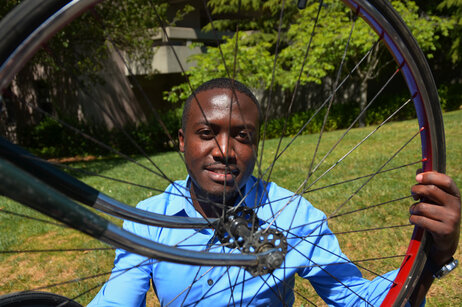 Chris Ategeka started a nonprofit to help villagers in rural Uganda build their own bikes. Chris Ategeka started a nonprofit to help villagers in rural Uganda build their own bikes.