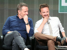 Actors Bryan Cranston and Aaron Paul speak onstage during the Breaking Bad panel on July 26. Actors Bryan Cranston and Aaron Paul speak onstage during the Breaking Bad panel on July 26.