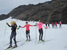 Skiers Jessie Diggins (from left), Kikkan Randall and Sadie Bjornsen finish practice. During the summer, they ski on Eagle Glacier to prepare for competition. It's one of the few places where skiers can train on snow during the summer. Skiers Jessie Diggins (from left), Kikkan Randall and Sadie Bjornsen finish practice. During the summer, they ski on Eagle Glacier to prepare for competition. It's one of the few places where skiers can train on snow during the summer.