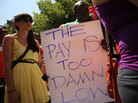 Employees and supporters demonstrate Monday outside of a Wendy's fast-food restaurant in New York City to demand higher pay and the right to form a union. Incomes have been stagnant, especially for minimum-wage workers. Employees and supporters demonstrate Monday outside of a Wendy's fast-food restaurant in New York City to demand higher pay and the right to form a union. Incomes have been stagnant, especially for minimum-wage workers.